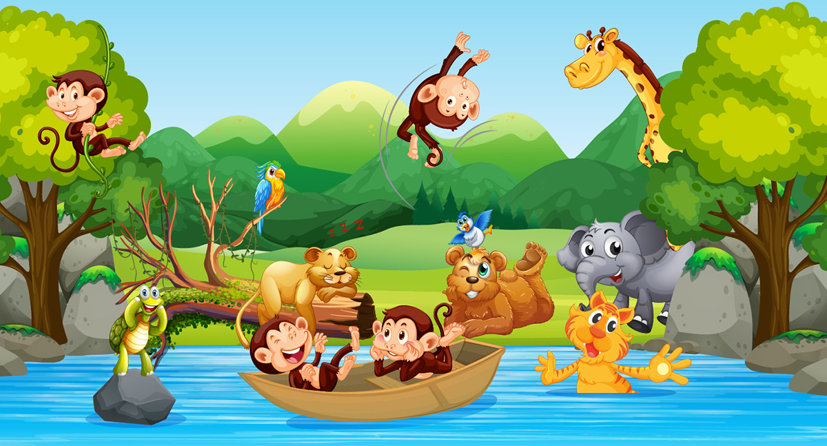 A group of animals in a boat