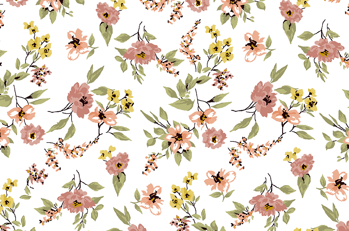 A pattern of flowers and leaves