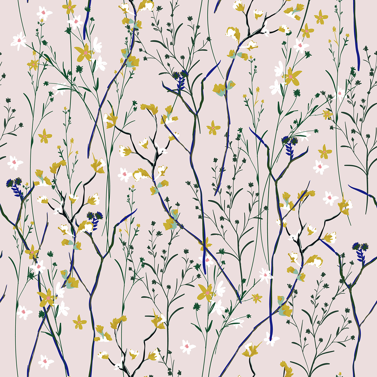 A pattern of flowers and twigs