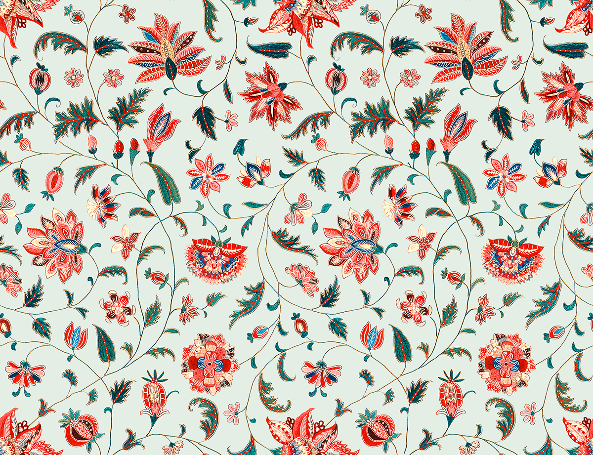 A pattern of flowers and leaves