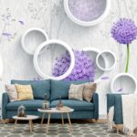 A wallpaper with purple flowers and circles