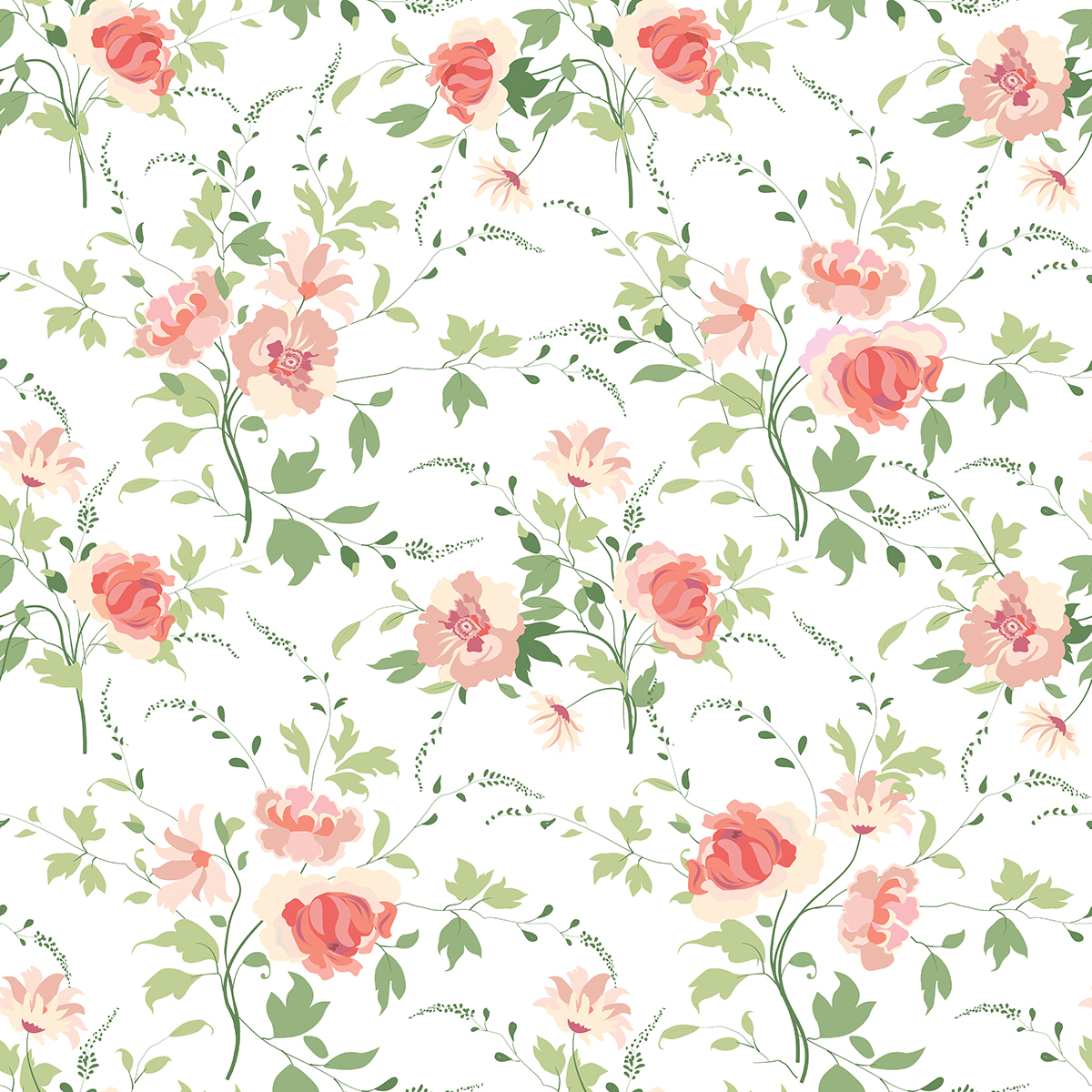 A pattern of flowers and leaves