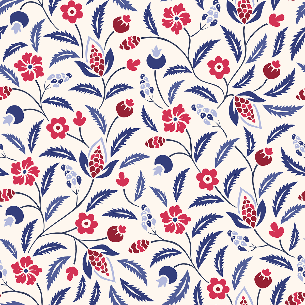 A pattern of flowers and leaves