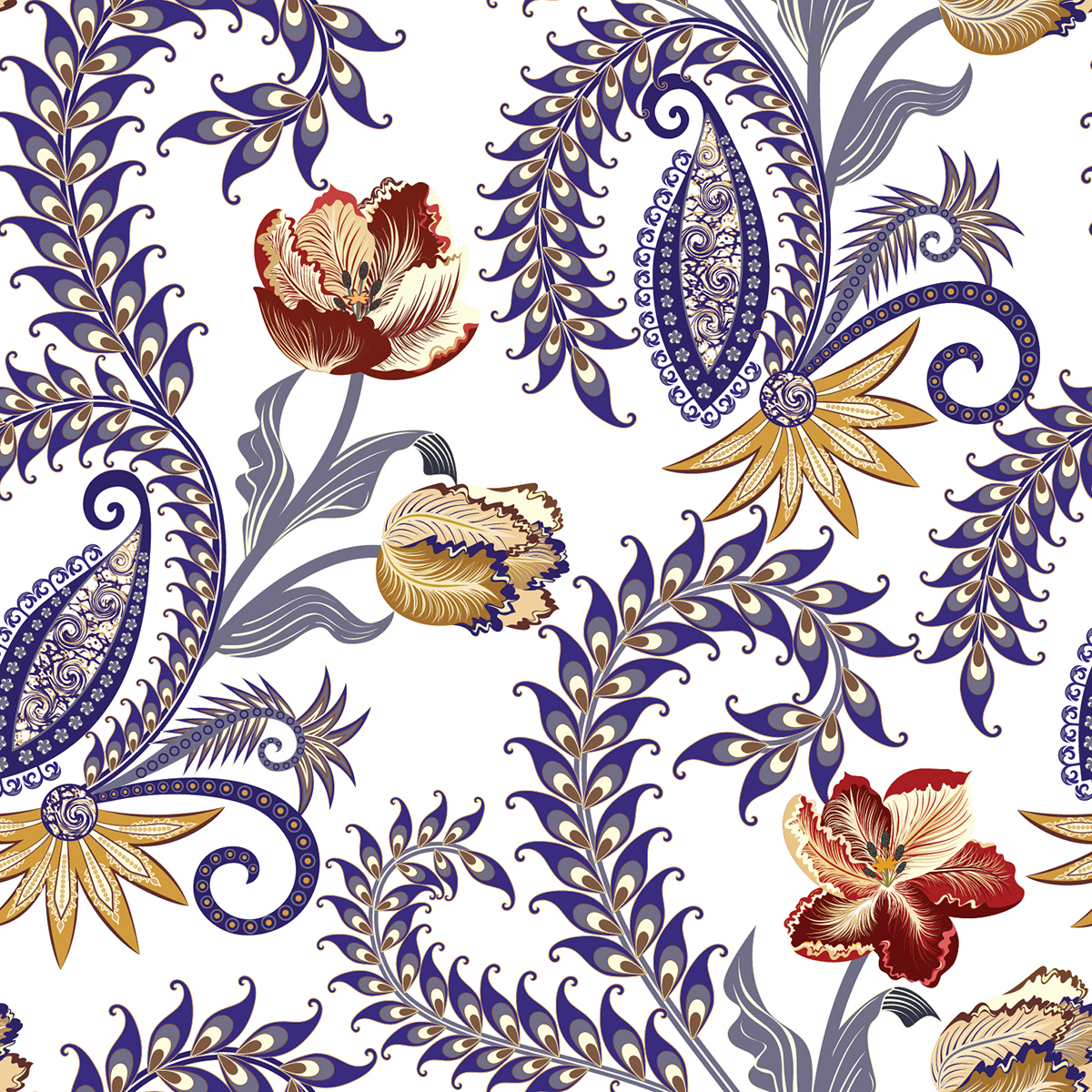 A pattern of flowers and leaves