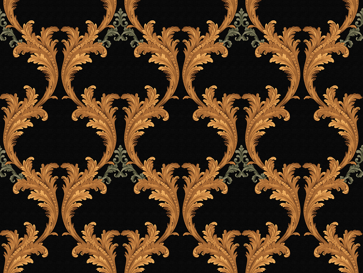A pattern of gold and black leaves