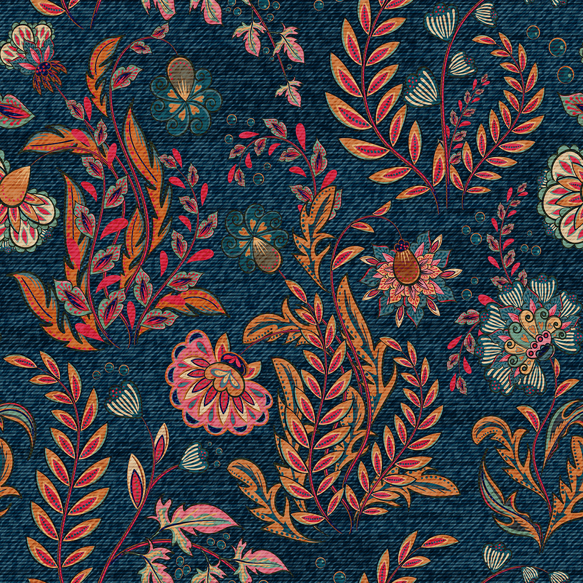 A floral pattern on a denim background