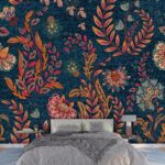 A floral pattern on a denim background