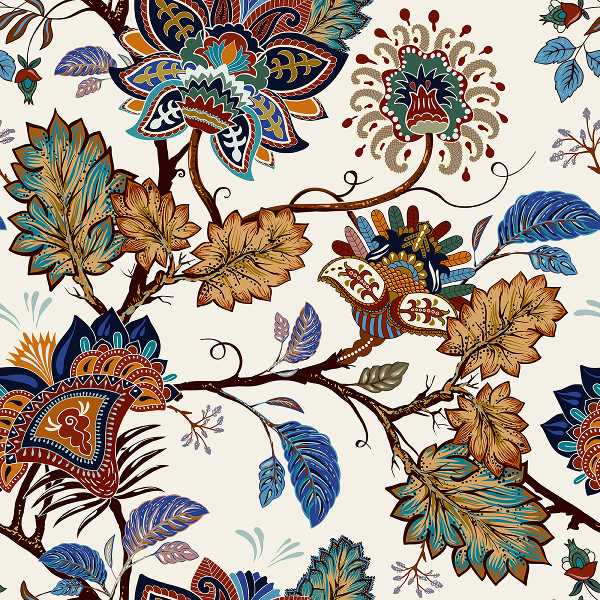 A colorful floral pattern on a white background