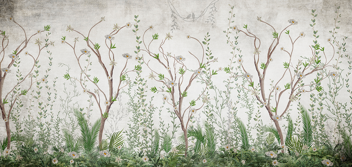 A wallpaper with plants and flowers