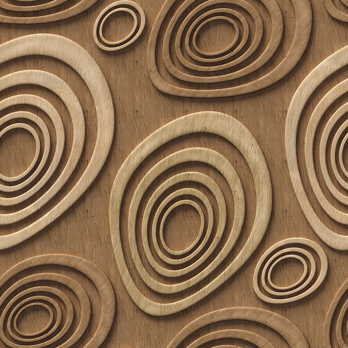 A wood surface with circles carved into it