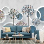 A wall art with circles and flowers