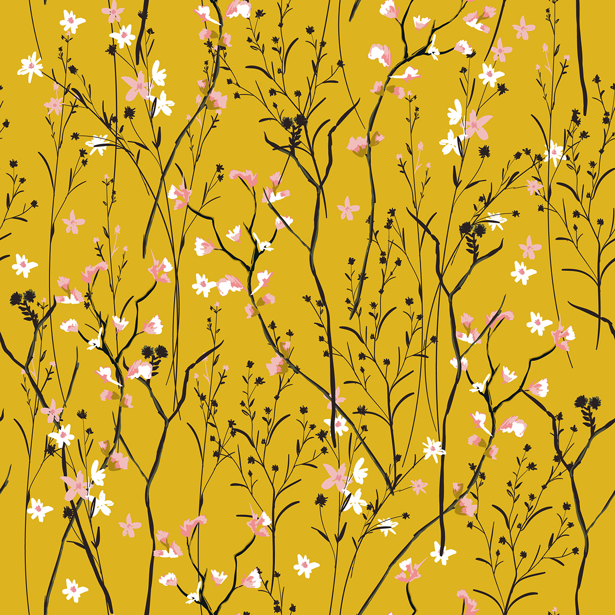 A pattern of flowers on a yellow background