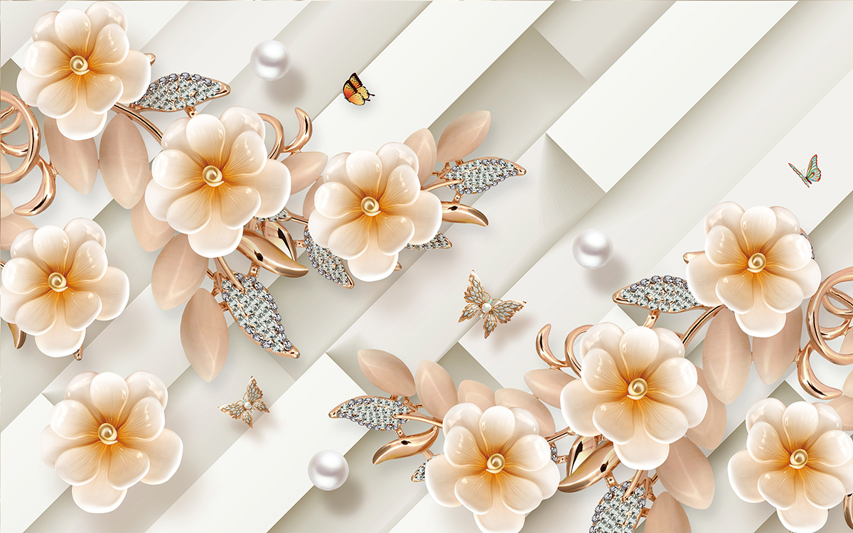 A wallpaper with flowers and pearls