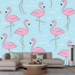 A pattern of pink flamingos