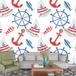A pattern of watercolor nautical objects