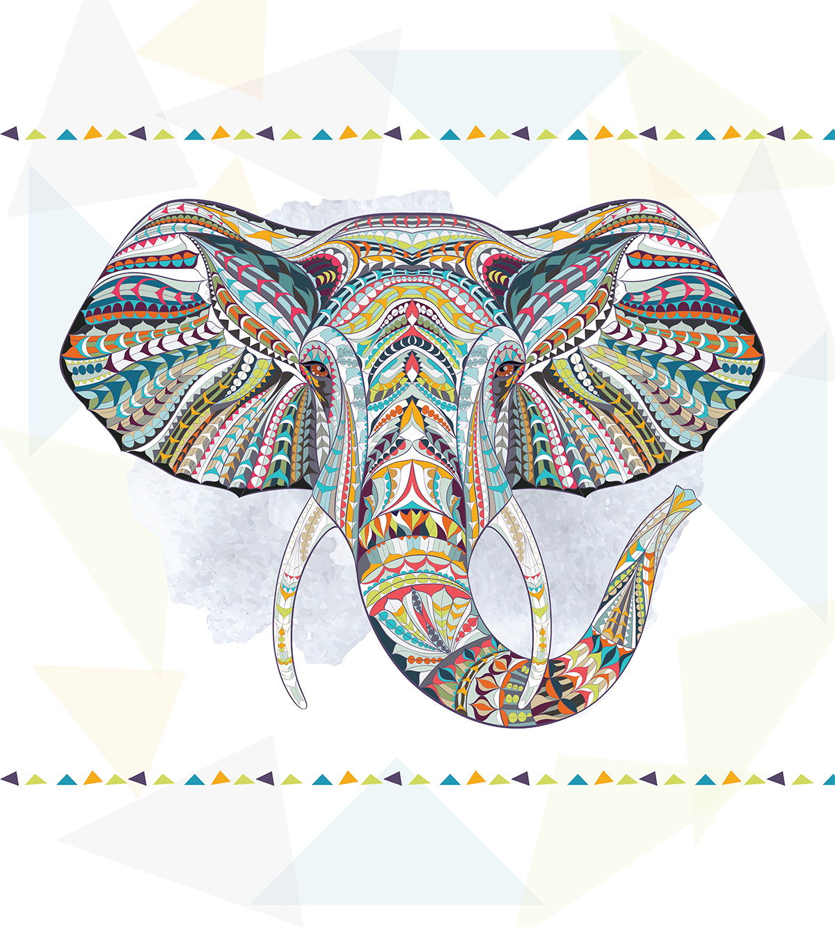 An elephant with colorful patterns