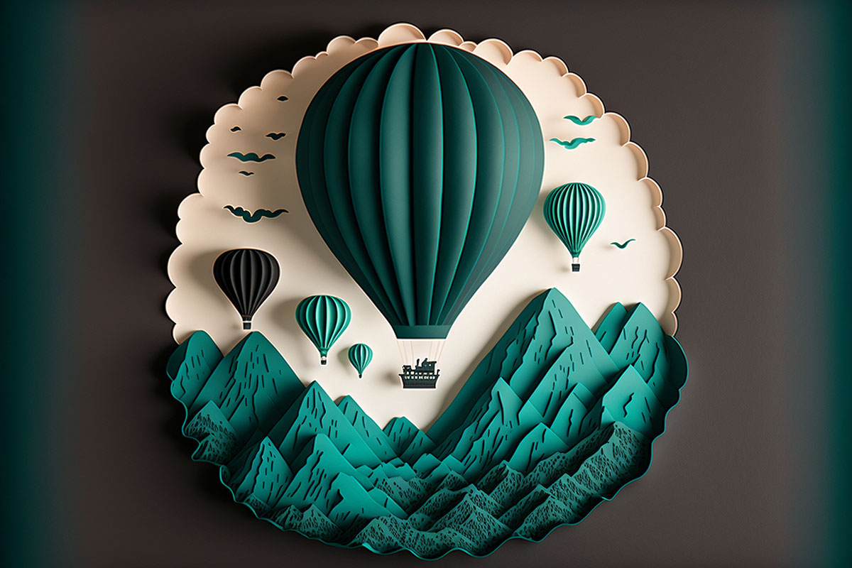 A paper cut out of a hot air balloon