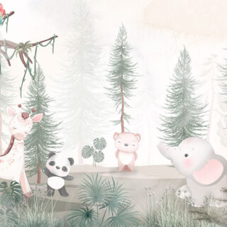 Panda, Parrot, Bear Cartoon Wallpaper for Kids Room