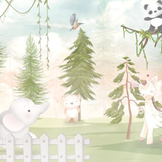 Cartoon Wallpaper for Panda, Bear in Forest for Home