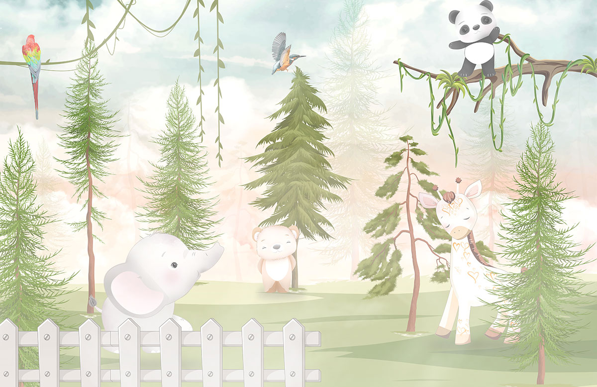 Cartoon Wallpaper for Panda, Bear in Forest for Home