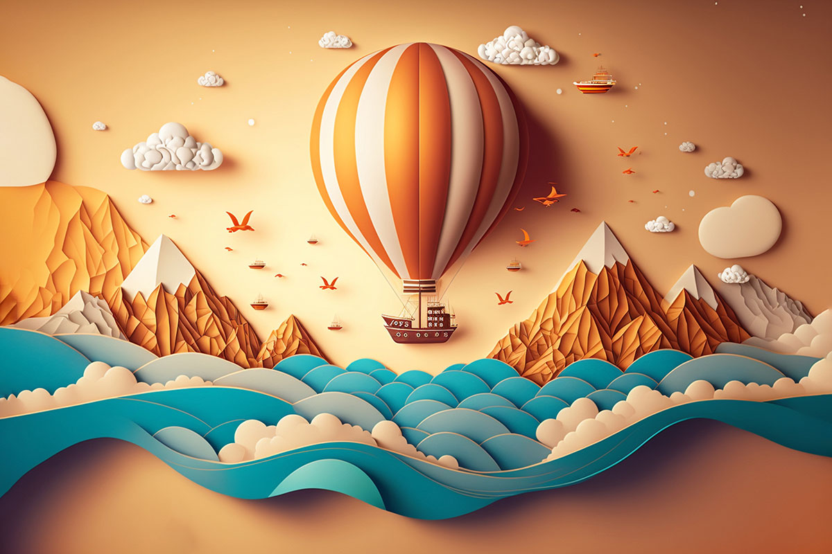 A hot air balloon over water
