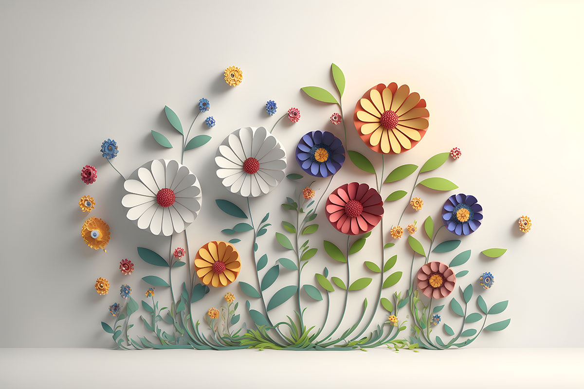 A group of flowers on a wall