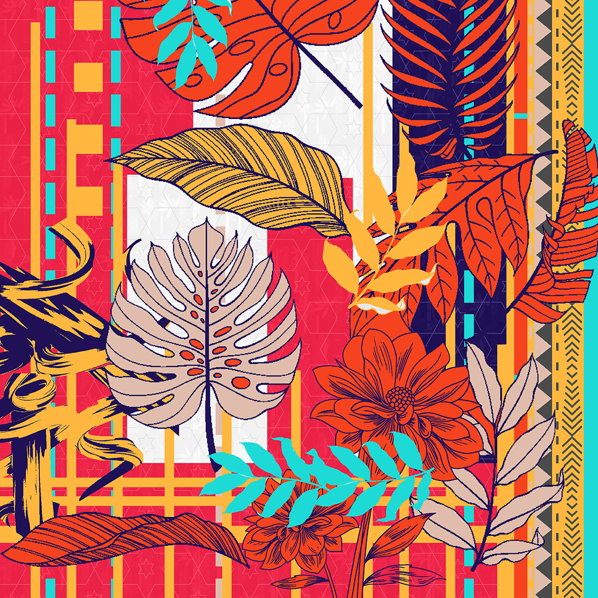 A colorful pattern with leaves