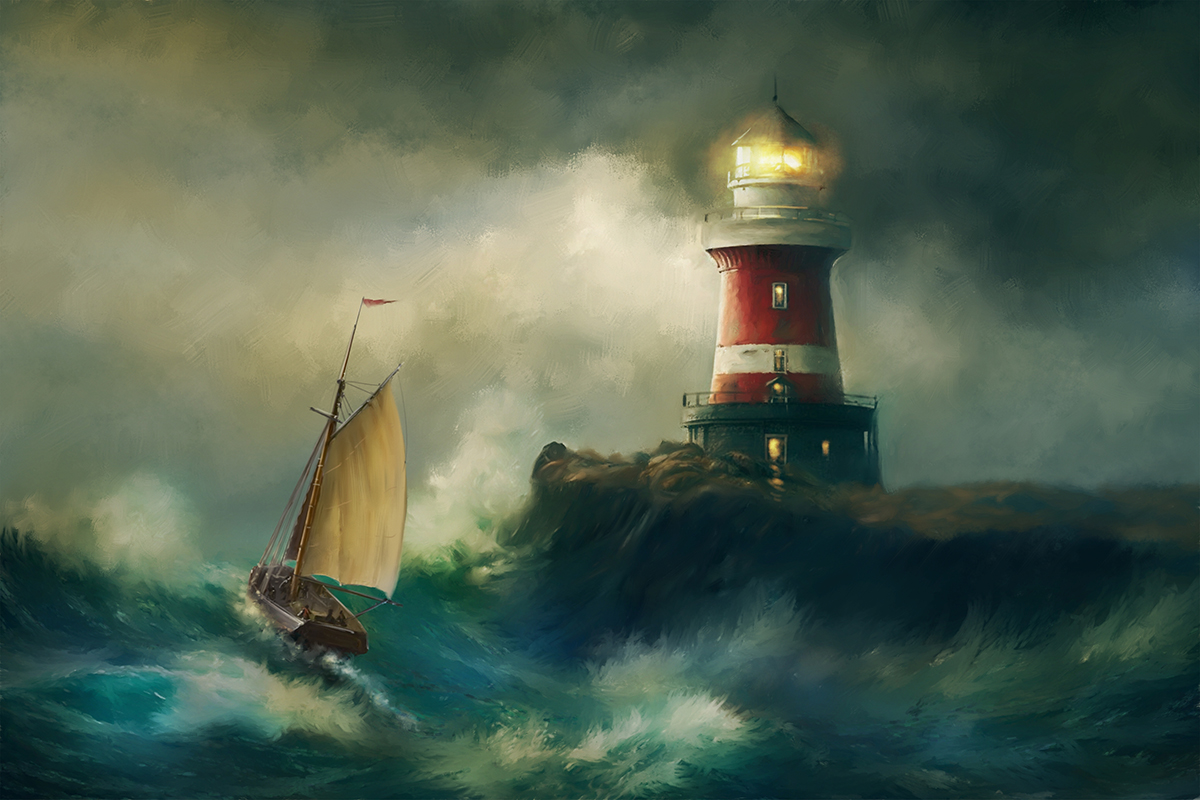 A sailboat sailing on a lighthouse
