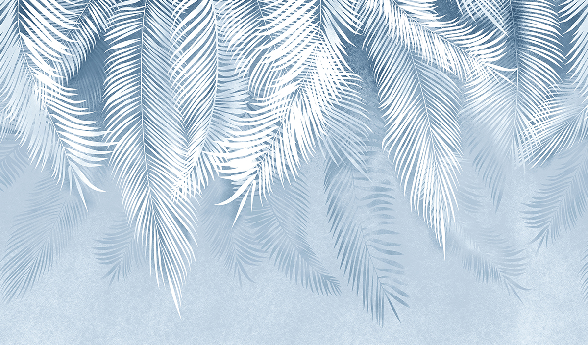 A white leaves on a blue background