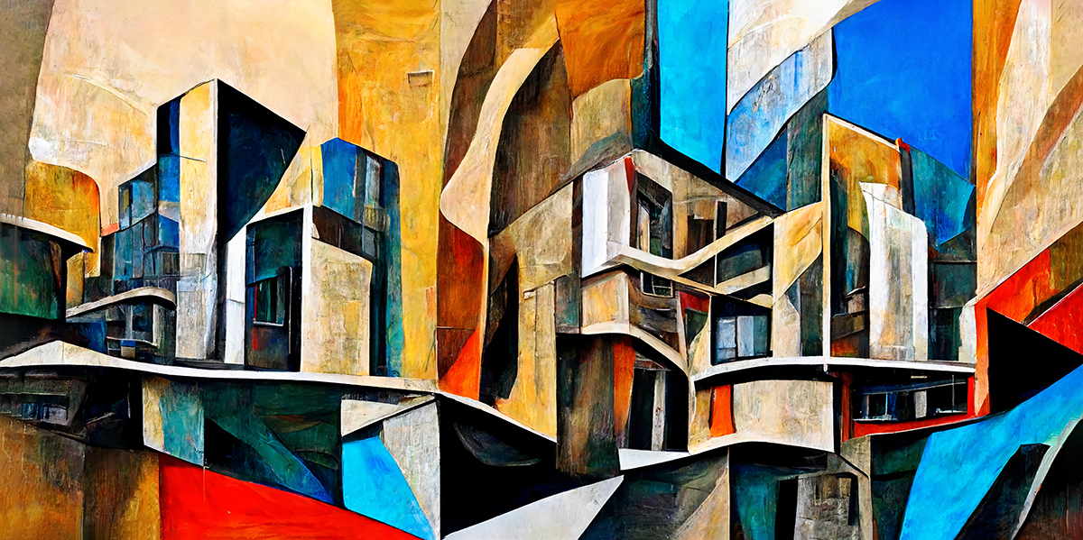 A painting of a building