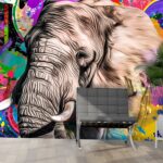 An elephant with colorful background