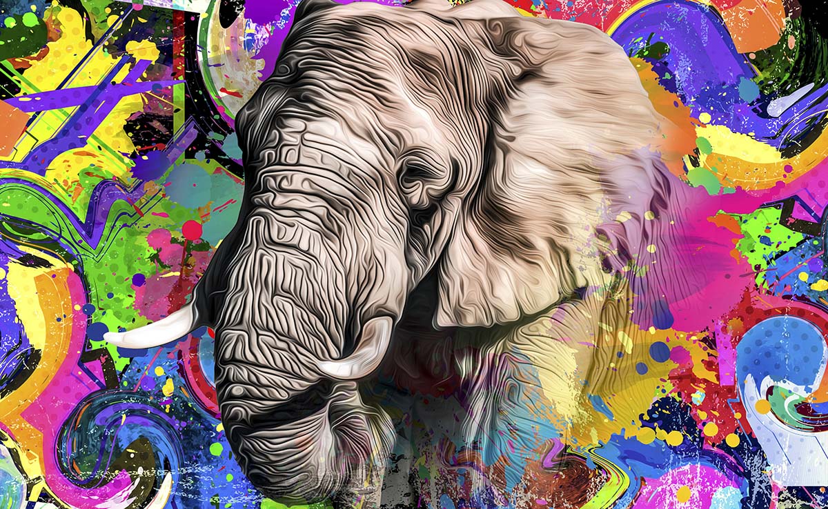 An elephant with colorful background