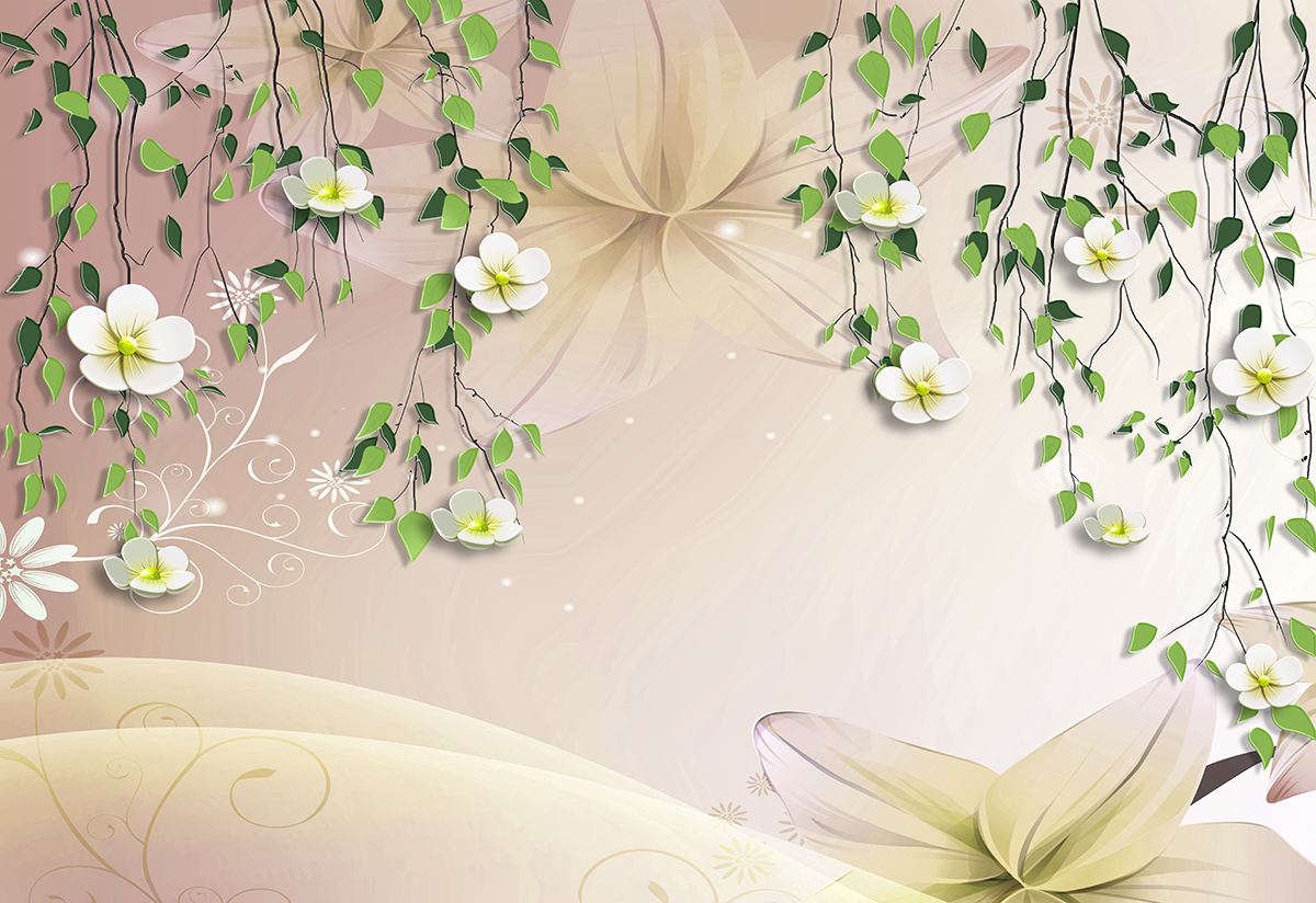 A wallpaper with flowers and leaves