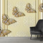 A wallpaper with butterflies and flowers