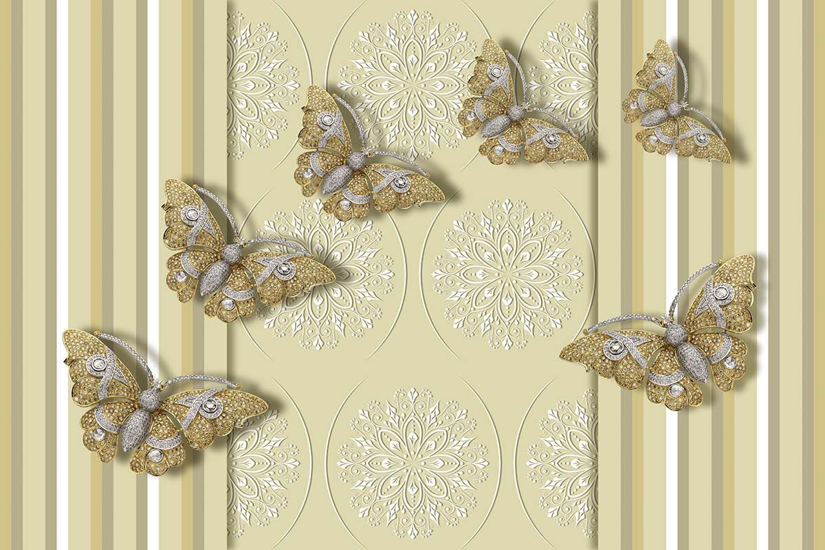 A wallpaper with butterflies and flowers