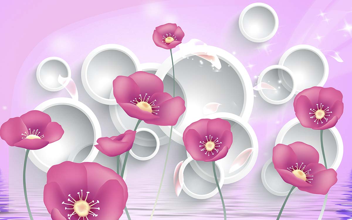 A pink flowers and white circles