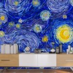 A painting of stars and circles in a starry night sky