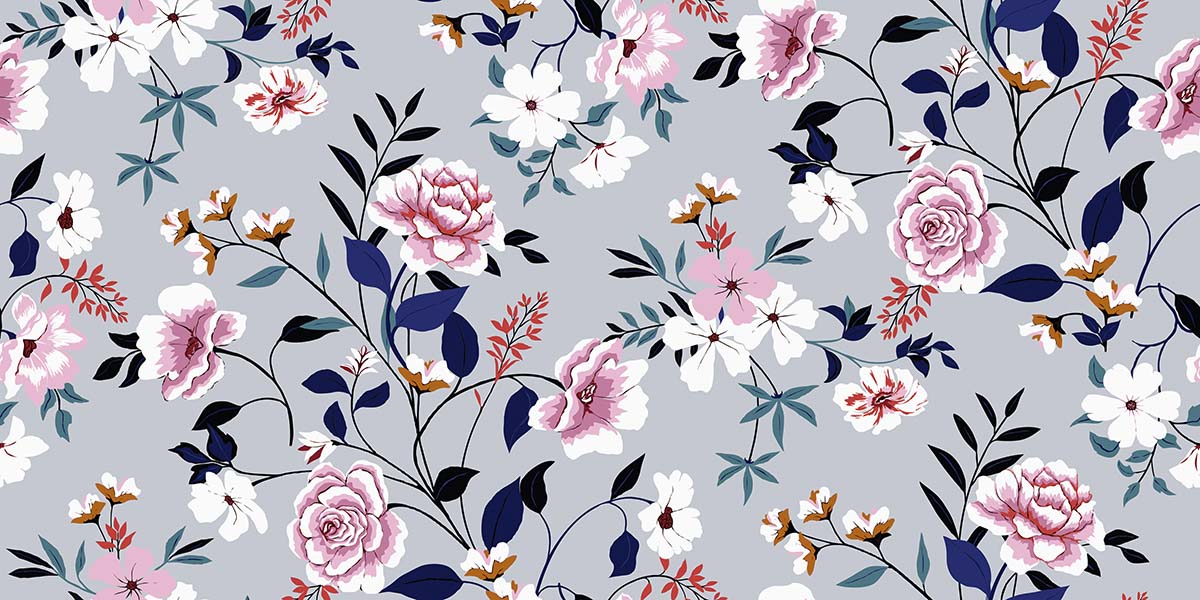 A pattern of flowers and leaves