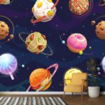 A seamless pattern of cartoon planets