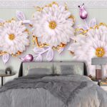 A wallpaper with flowers and swans