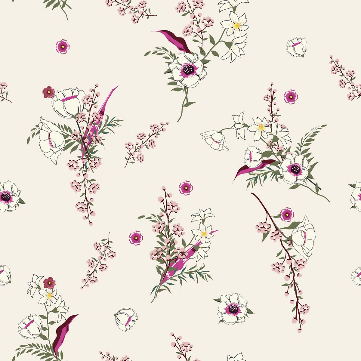 A pattern of flowers on a white background