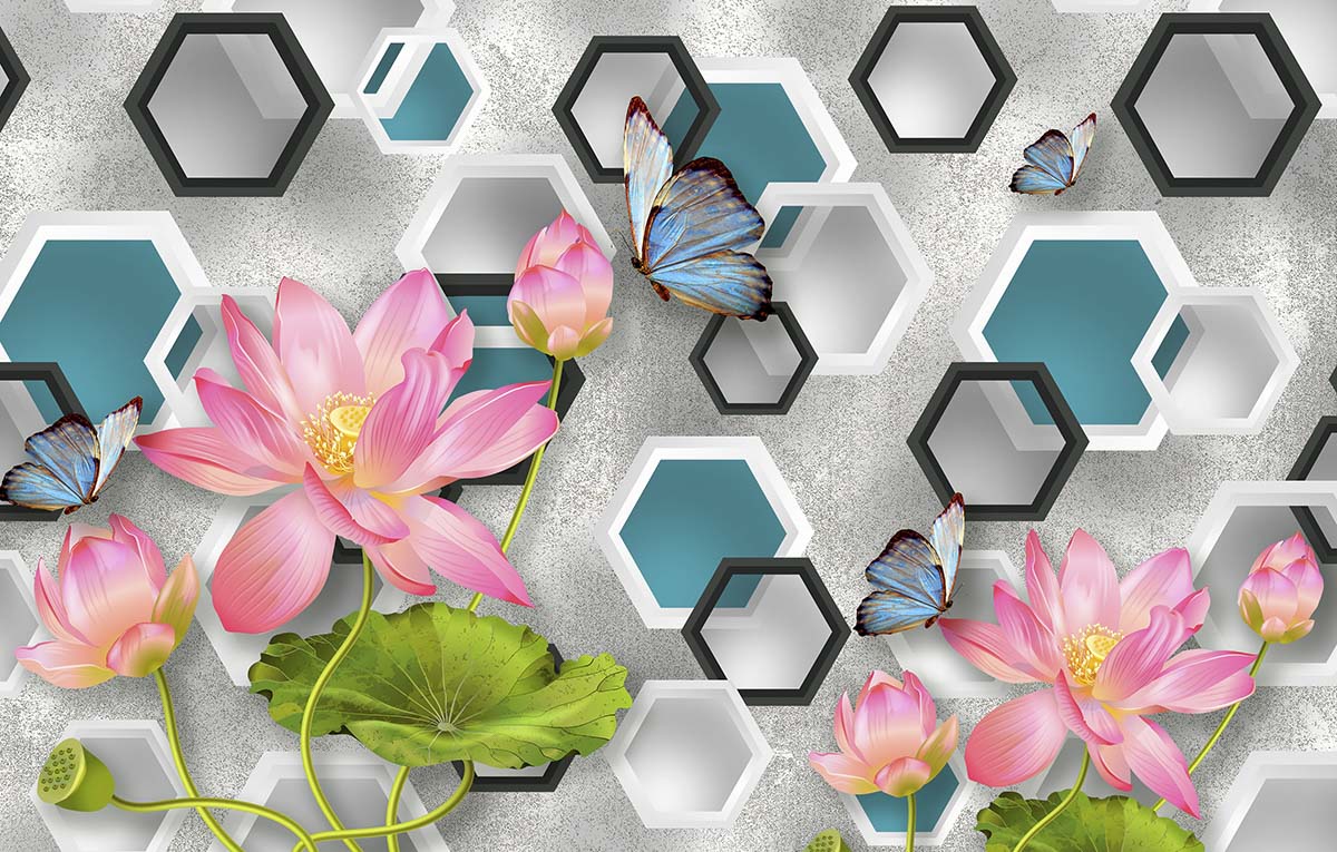 A wallpaper with flowers and butterflies