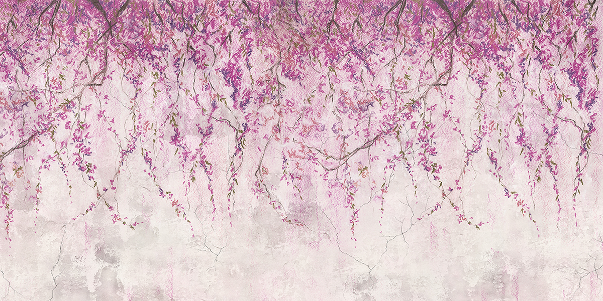 A painting of a tree with pink flowers