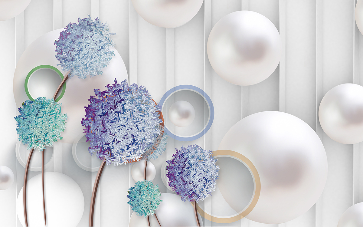 A wallpaper with balls and flowers