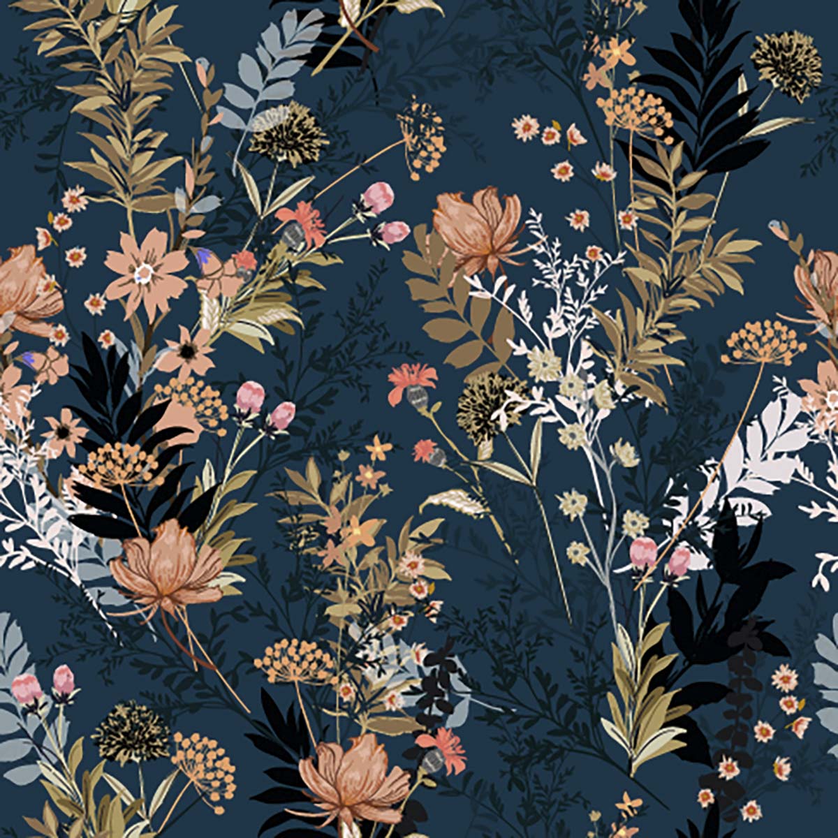 A floral pattern on a blue background
