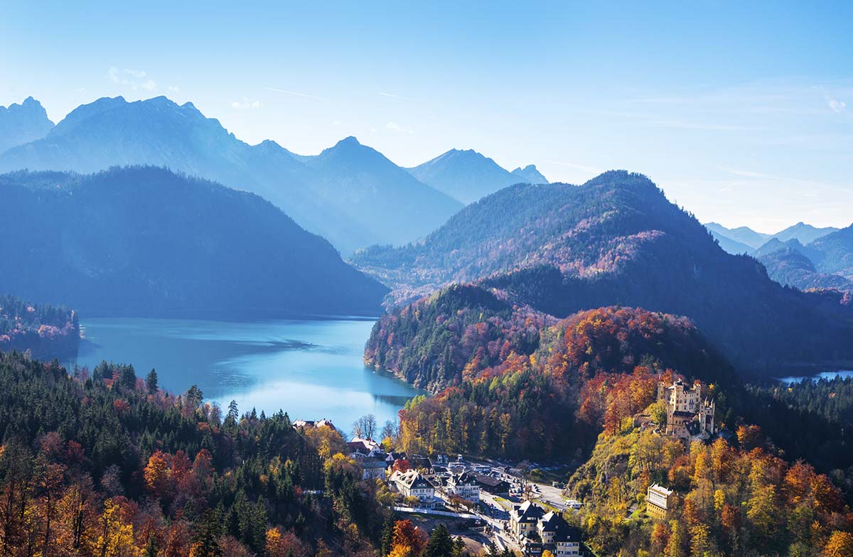 A lake surrounded by mountains