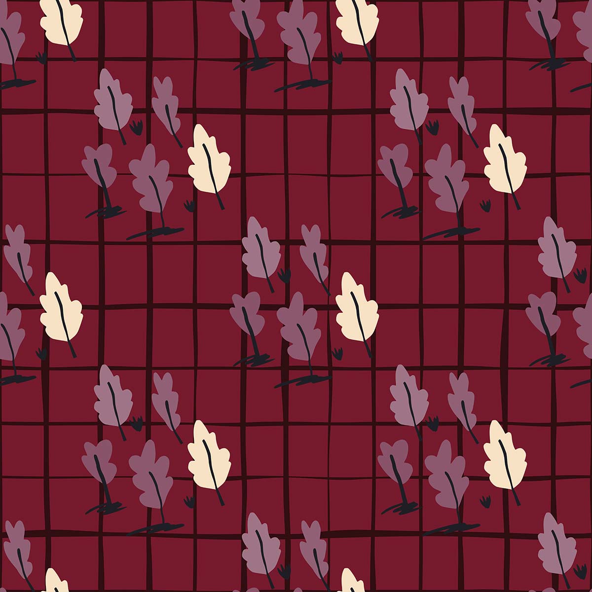 A pattern of leaves on a red background