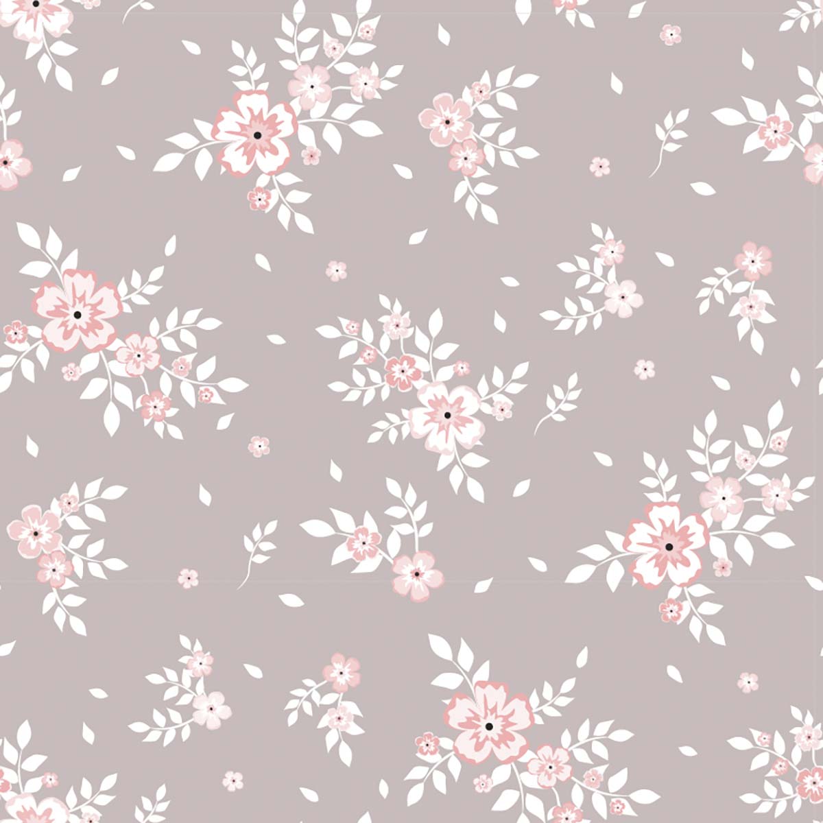 A pattern of pink flowers and leaves