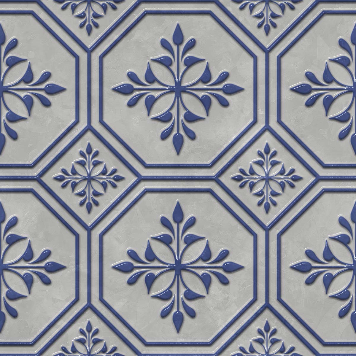 A pattern of blue and white tiles