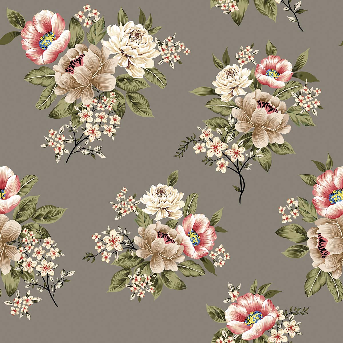 A pattern of flowers on a grey background